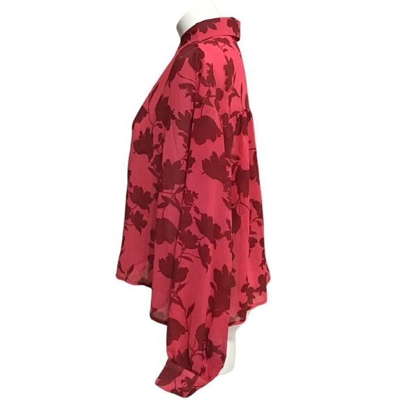 Lumiere Pink Blouse Floral Print Oversized Sheer New Size Large - Picture 4 of 12